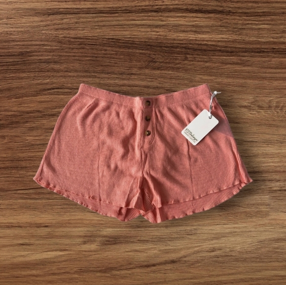 PJ Salvage Ribbed Coral Lounge Pajama Shorts Elastic Waist - Picture 1 of 1